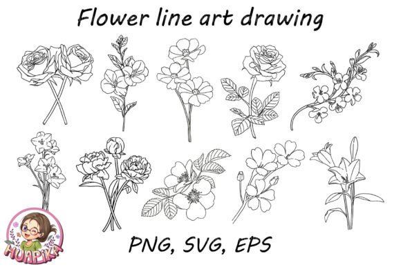 Flower Line Art Drawing Set 2