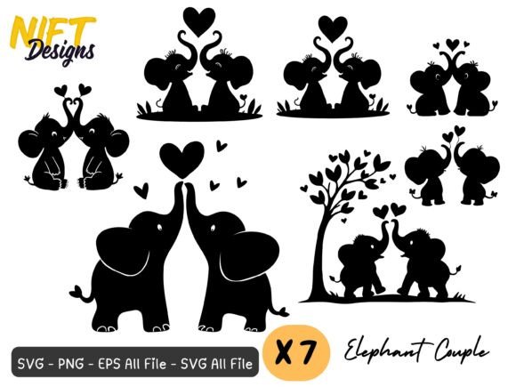 Romantic Elephant Couple Silhouette SVG
