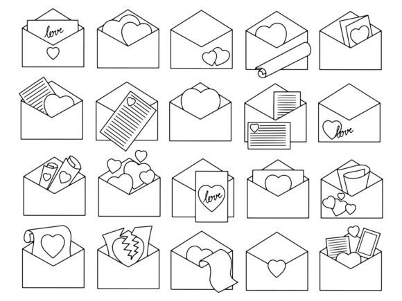 Valentine Day Heart Letter Line Art