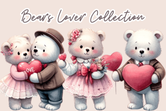 Valentine Watercolor Bears Collection